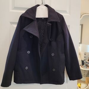 American Eagle navy wool Y2K double-breasted wide collar peacoat size S